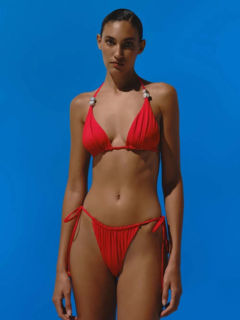Baobab Collection Red Bikini Top with Blue Stone detail